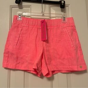Lilly Pulitzer Lilo Linen Shorts Sunrise Coral Elastic Waist Size Small NWT